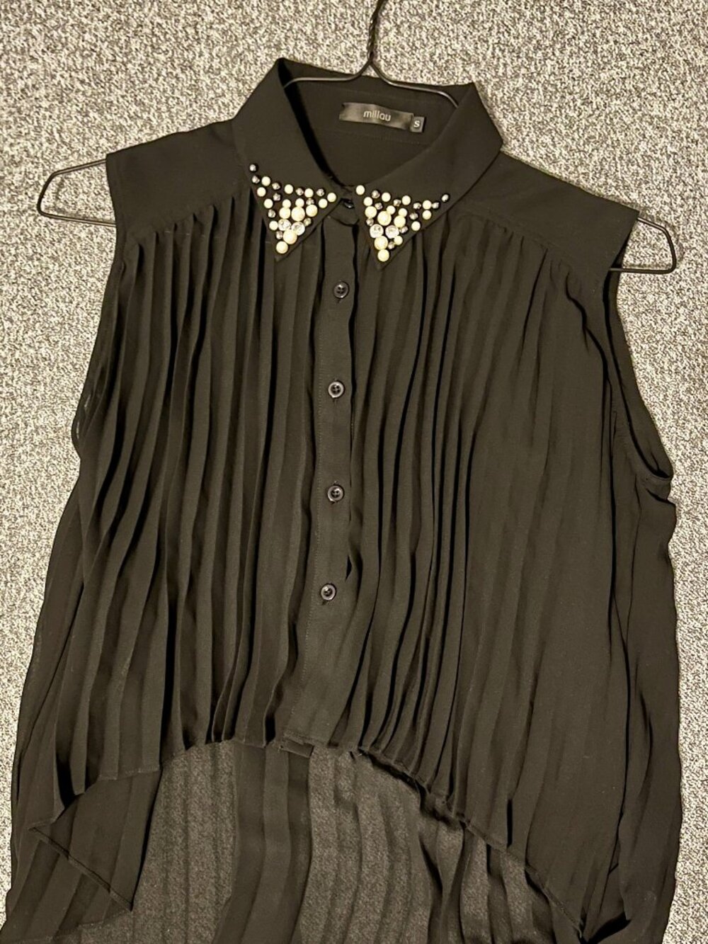Millou sleeveless black pleated chiffon blouse
